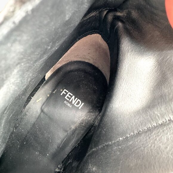 Fendi Stud Ankle Boots EU 38 US 8 Black Leather Bootie Low Block Heel Spike Zip - Picture 14 of 14